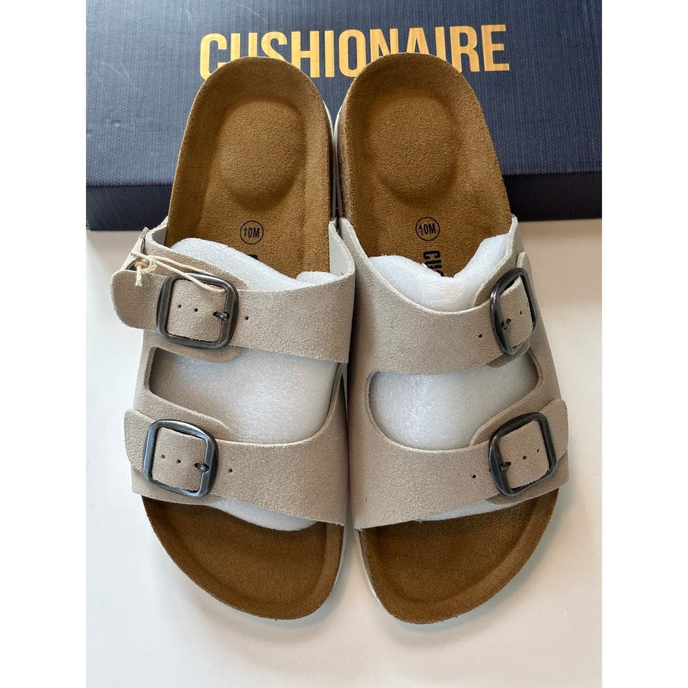 NEW Cushionaire Genuine Leather Cork Footbed Sandals Stone Beige 10M Suede